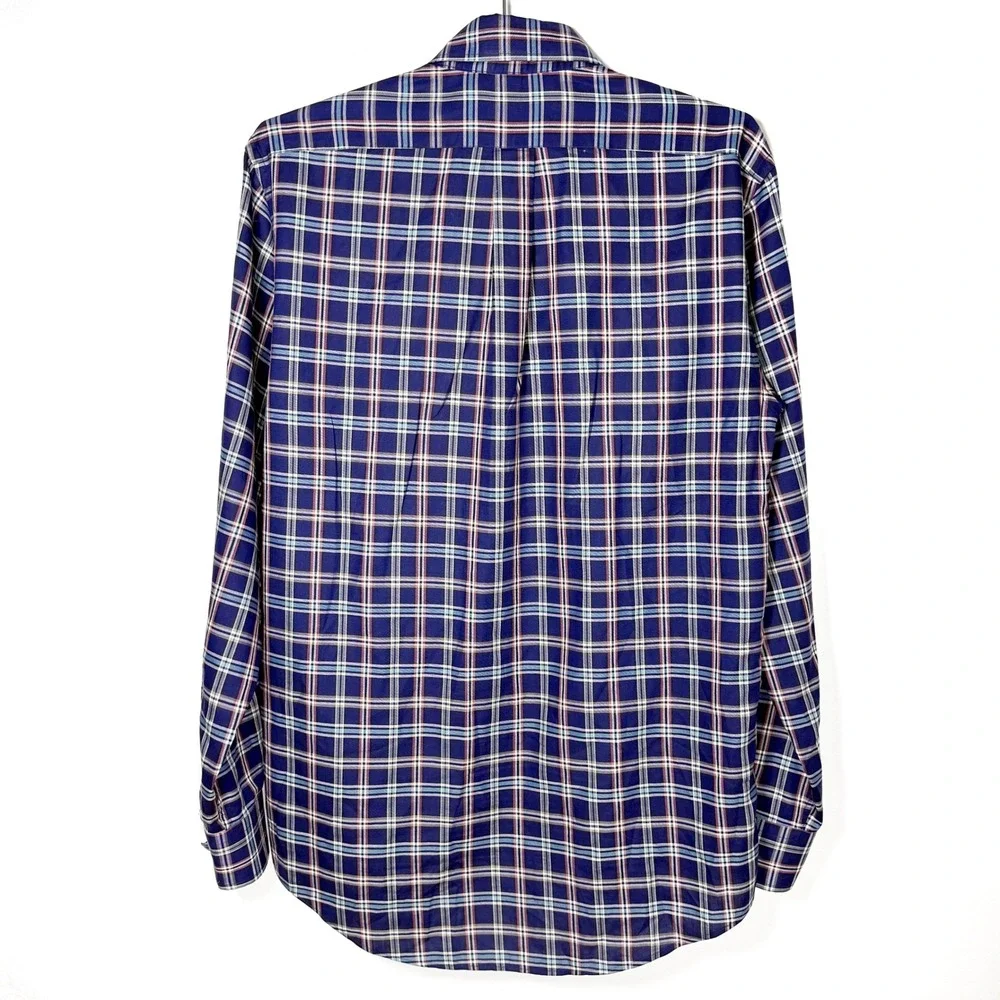 Bergdorf Goodman Tailored Fit Plaid Dress Shirt Mens Size M Made in Italy Cotton
